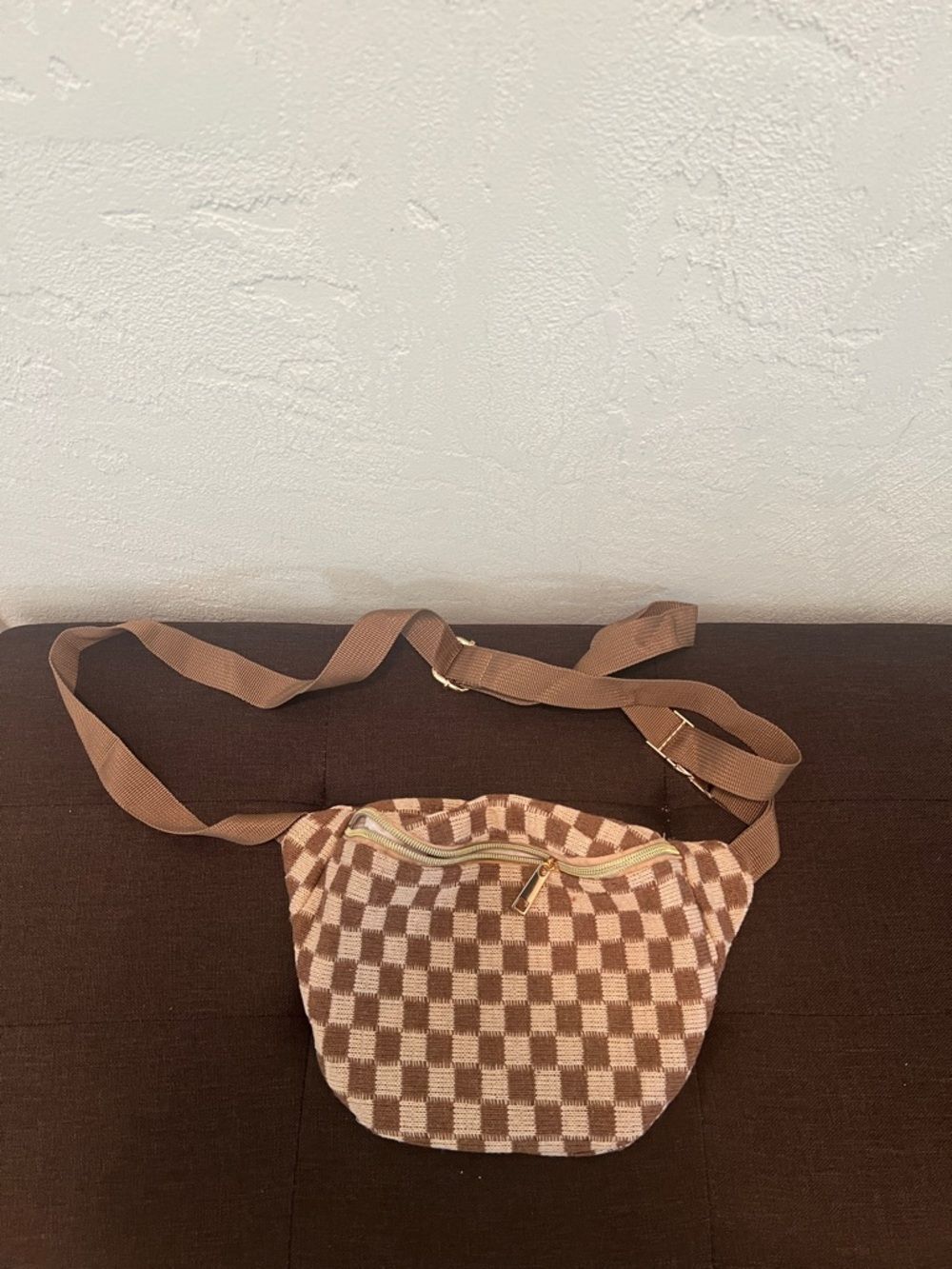 #1862* Vintage Brown/Beige Checkered Crossbody Fanny Pack